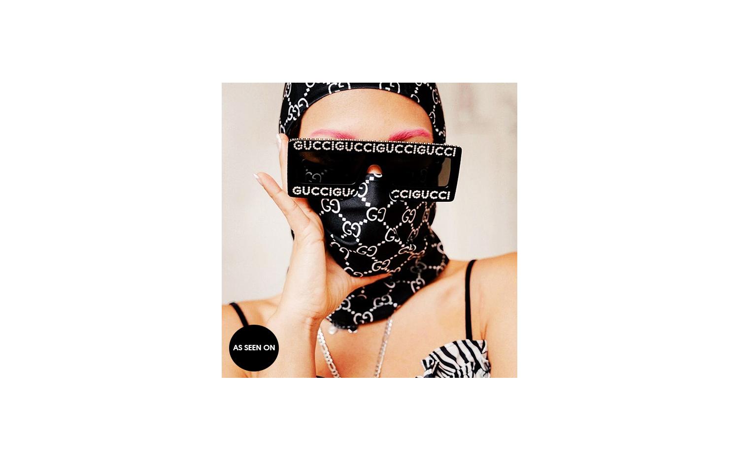 Gucci GG0431S oversized rectangular acetate mask sunglasses black w/ Swarovski Gucci グッチ サングラス通販 GG0431S col.002 (取扱：大宮  main image 4